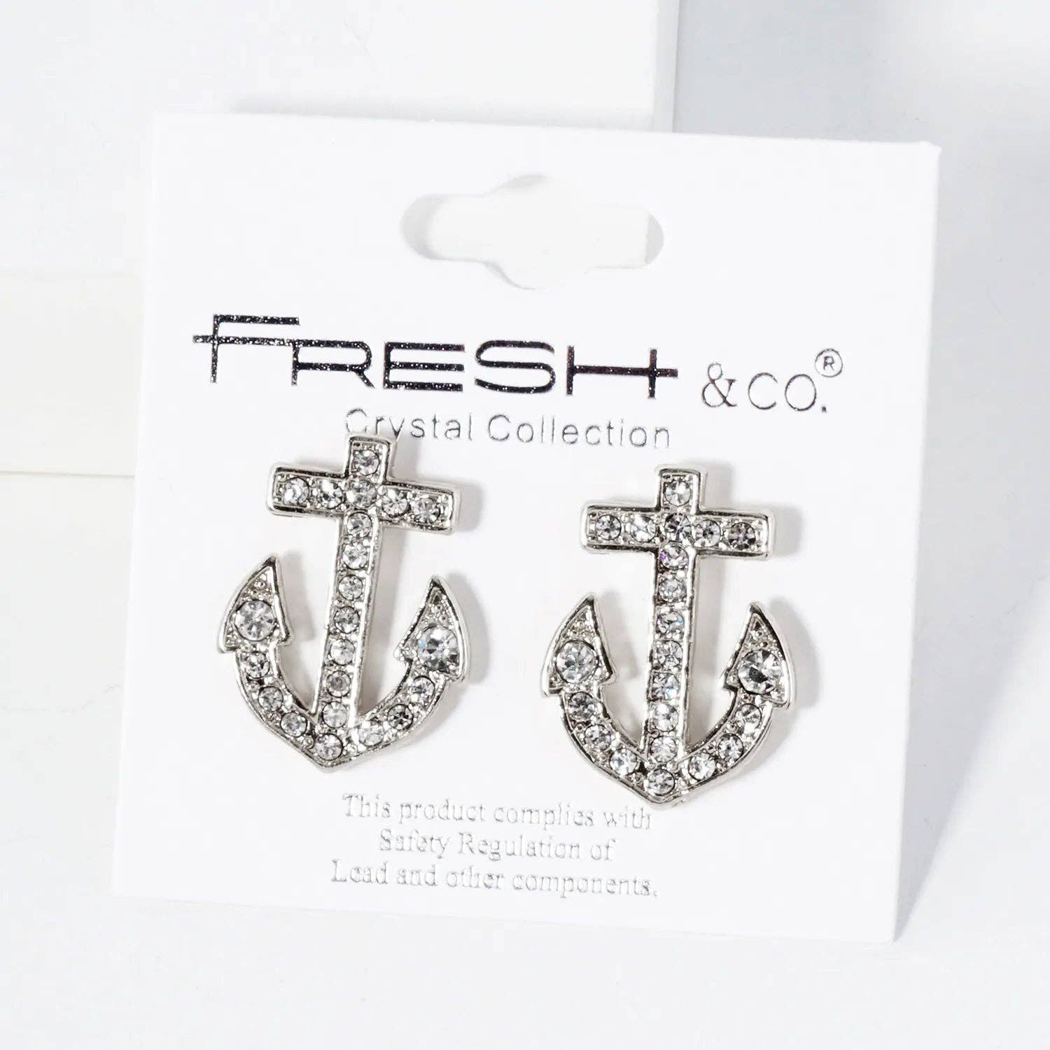 Nautical-Theme Crystal-Pave Anchor Stud Earrings