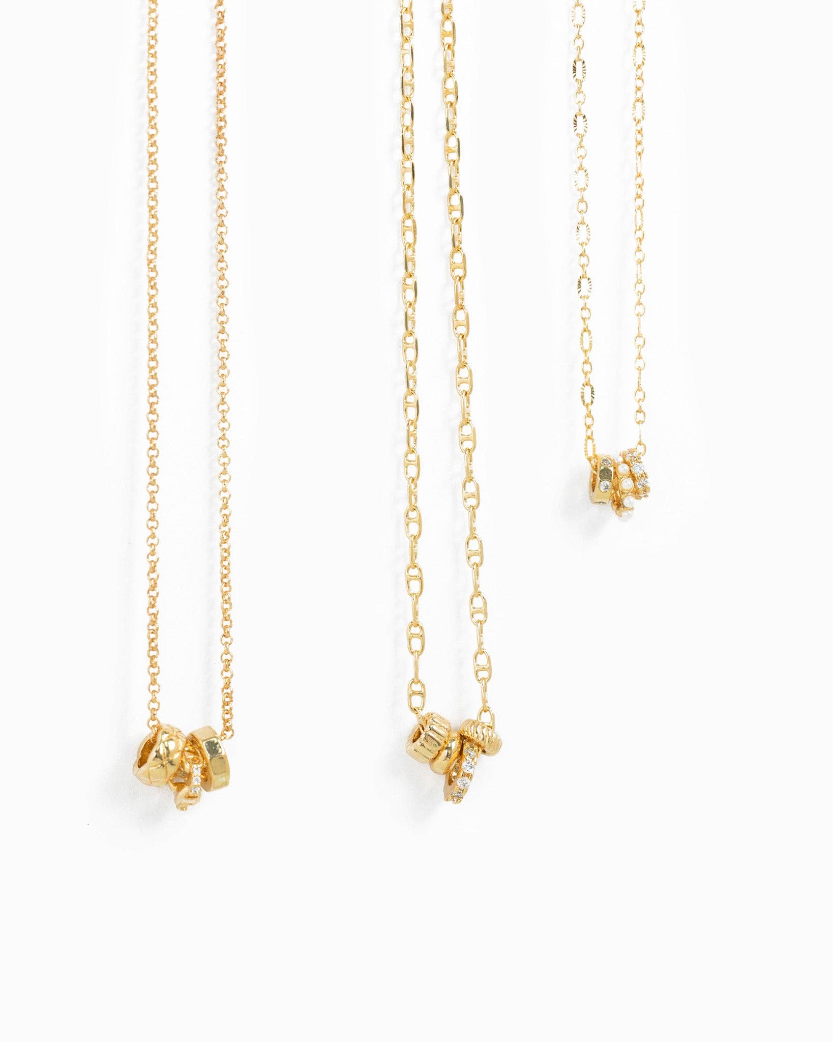 Rondelle CZ & Acrylic Pearl 3Charm Necklace