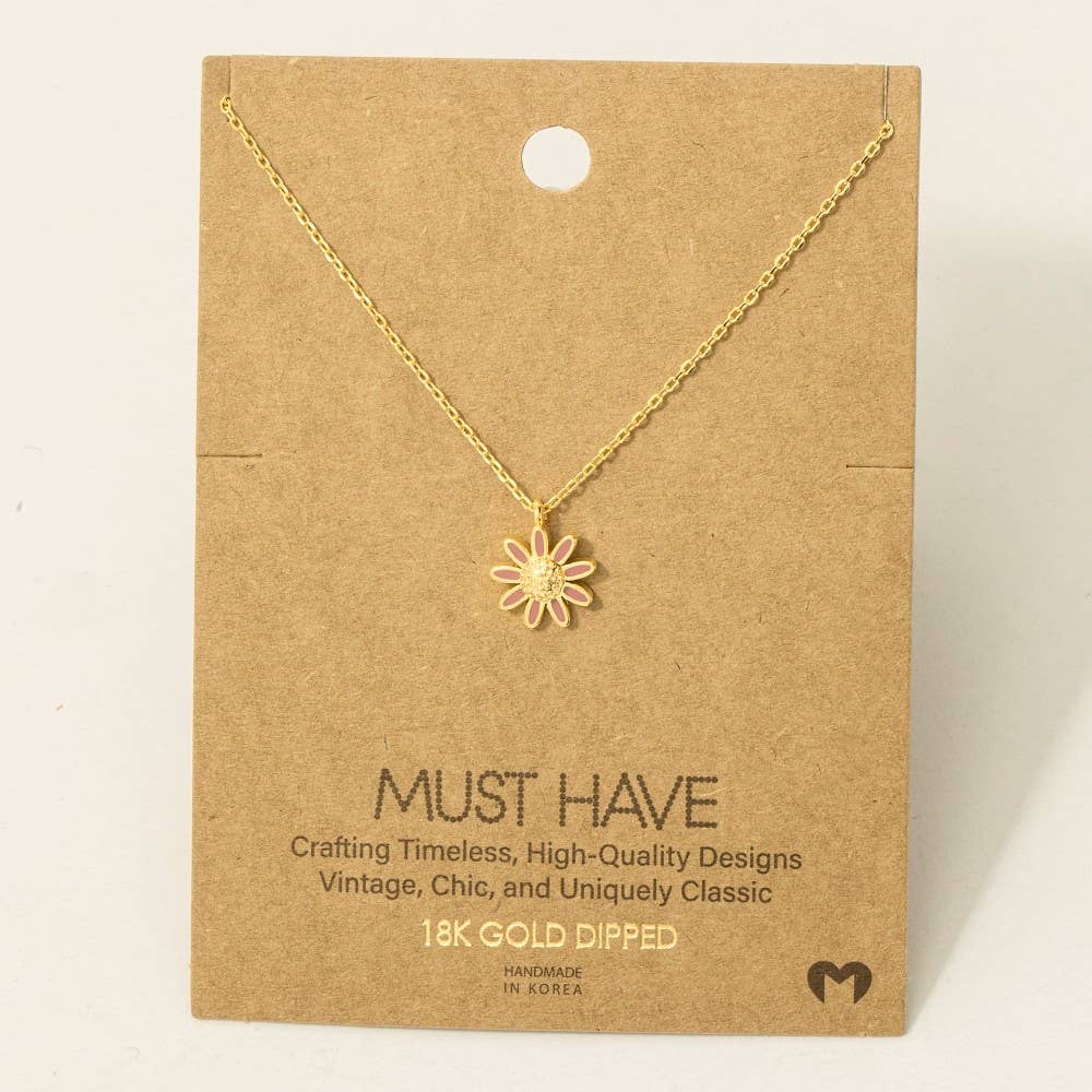 Gold Dipped Daisy Flower Pendant Necklace