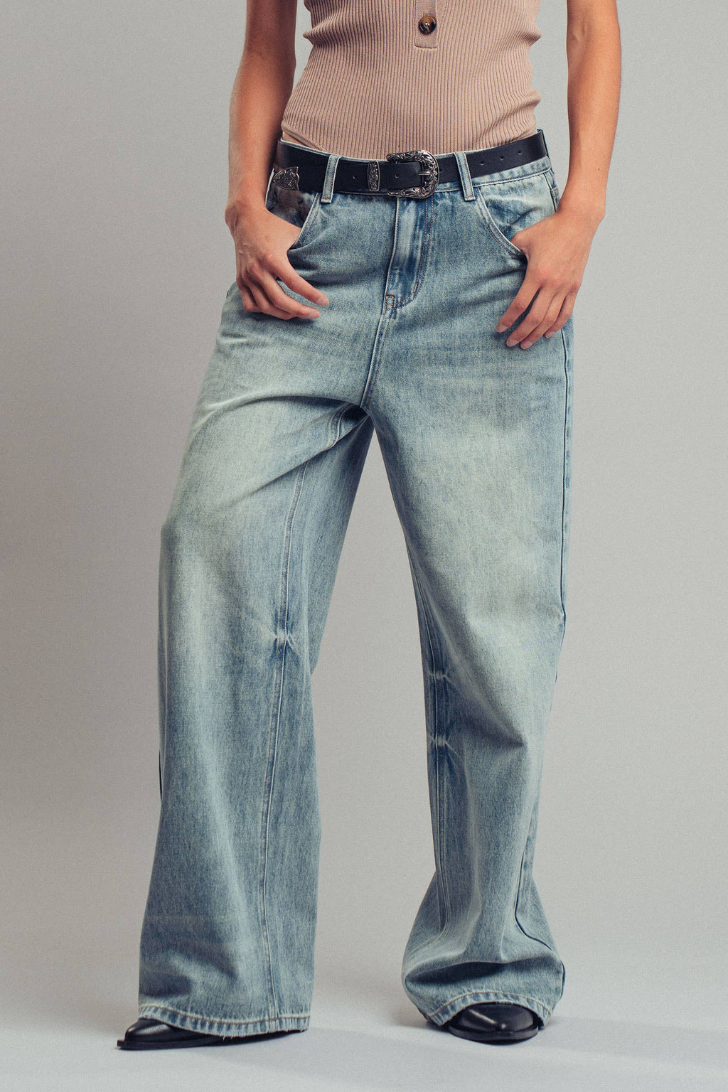 Vintage Wash High Waist Straight Leg Jeans