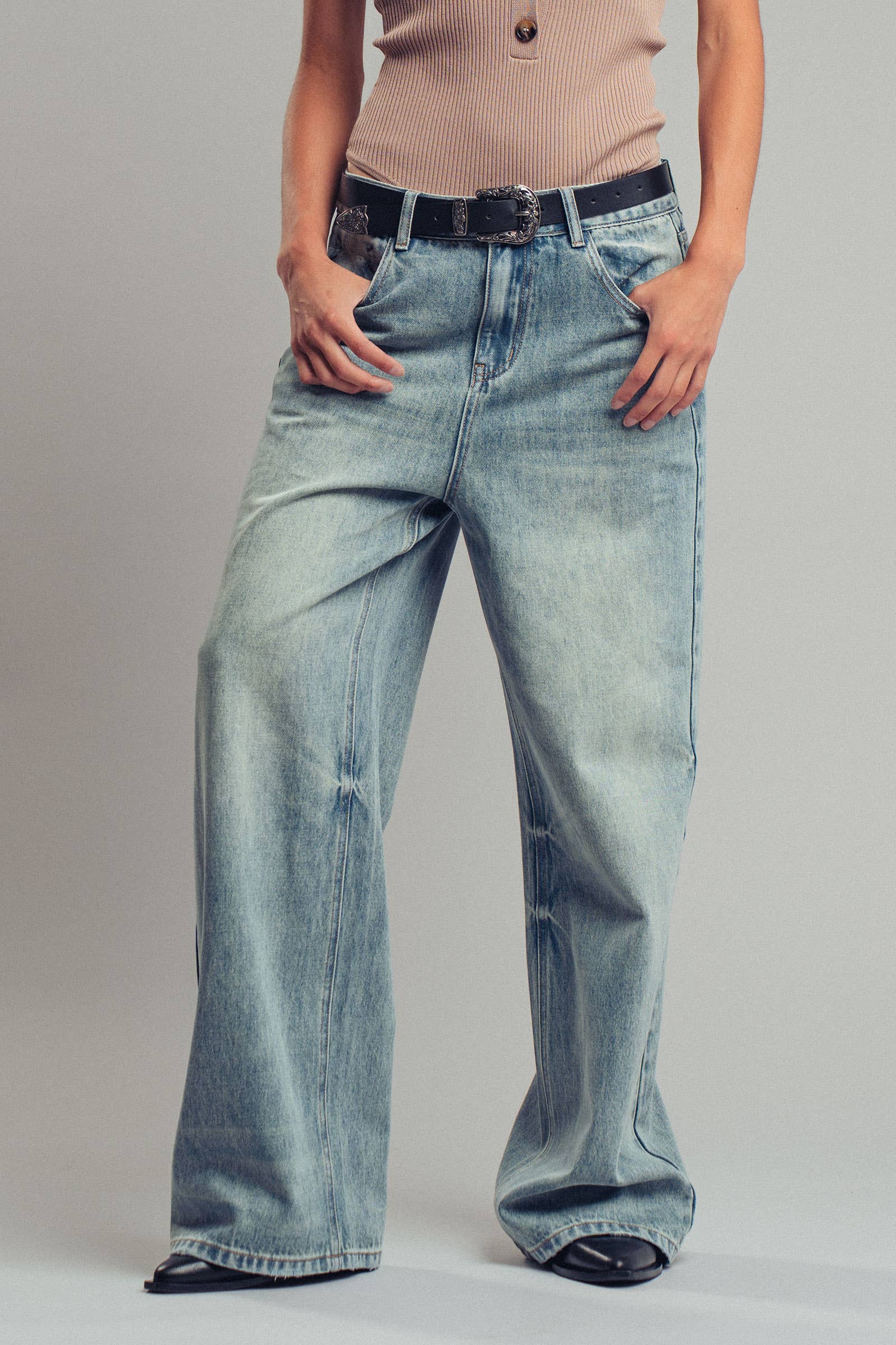 Vintage Wash High Waist Straight Leg Jeans