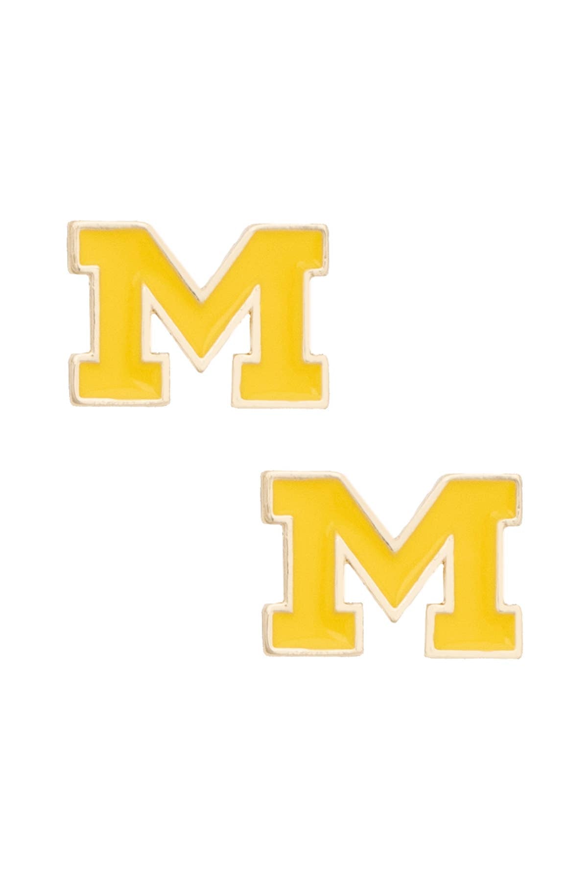 Michigan Wolverines Enamel Logo Stud Earrings in Shiny Gold