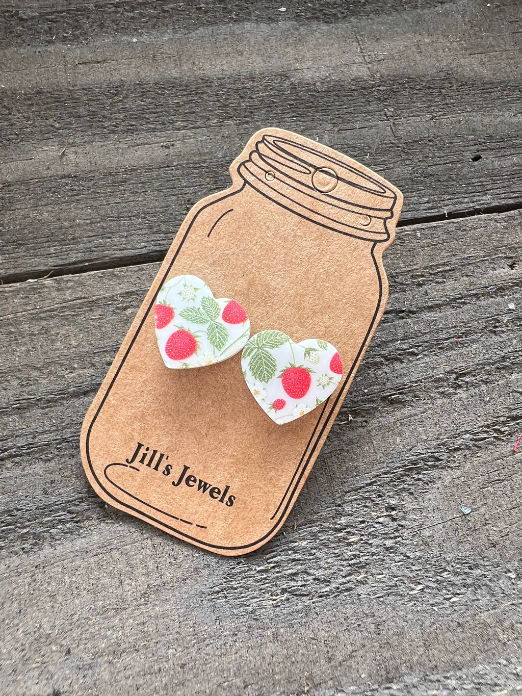 Strawberry Vines Heart Stud Earrings  