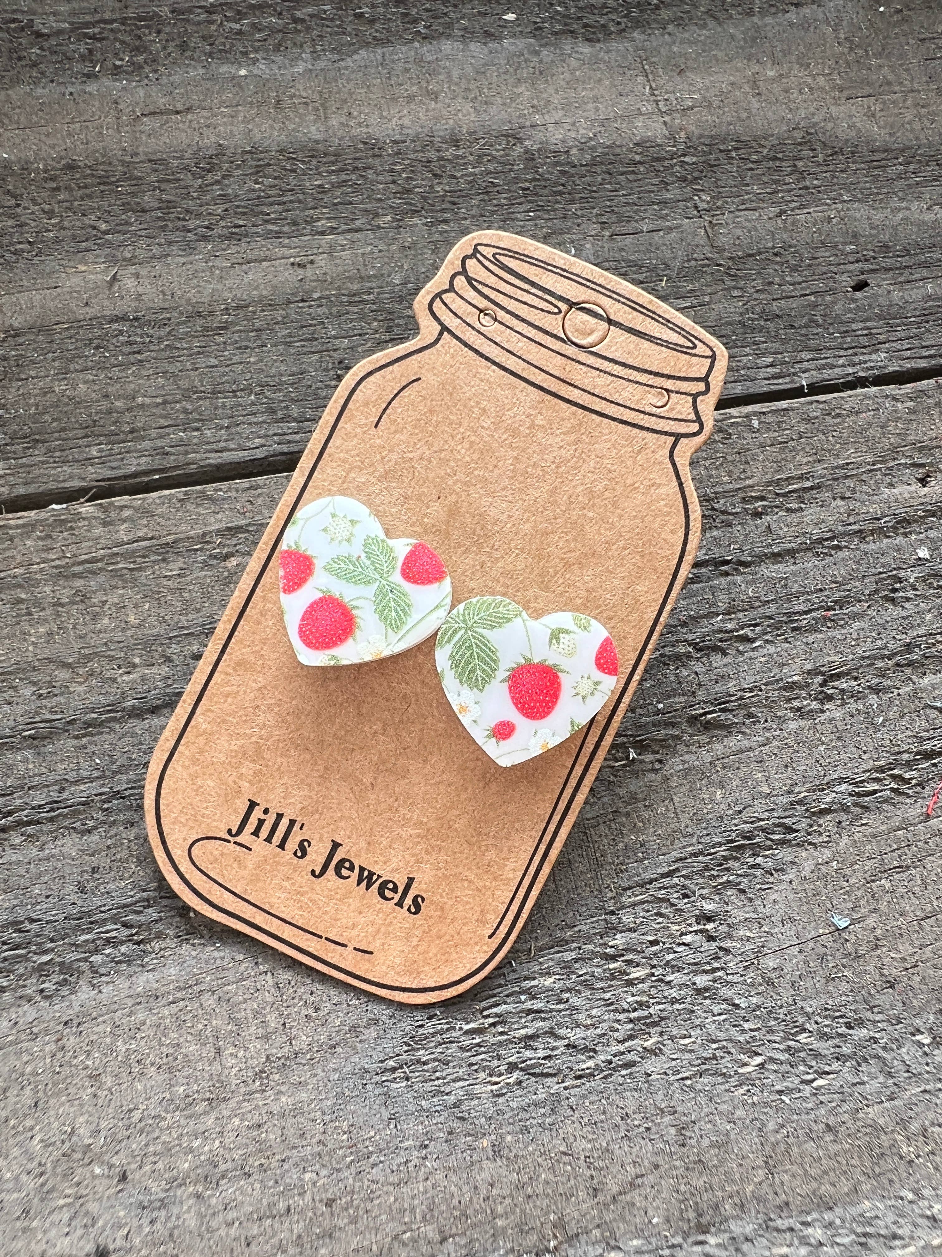 Strawberry Vines Heart Stud Earrings  