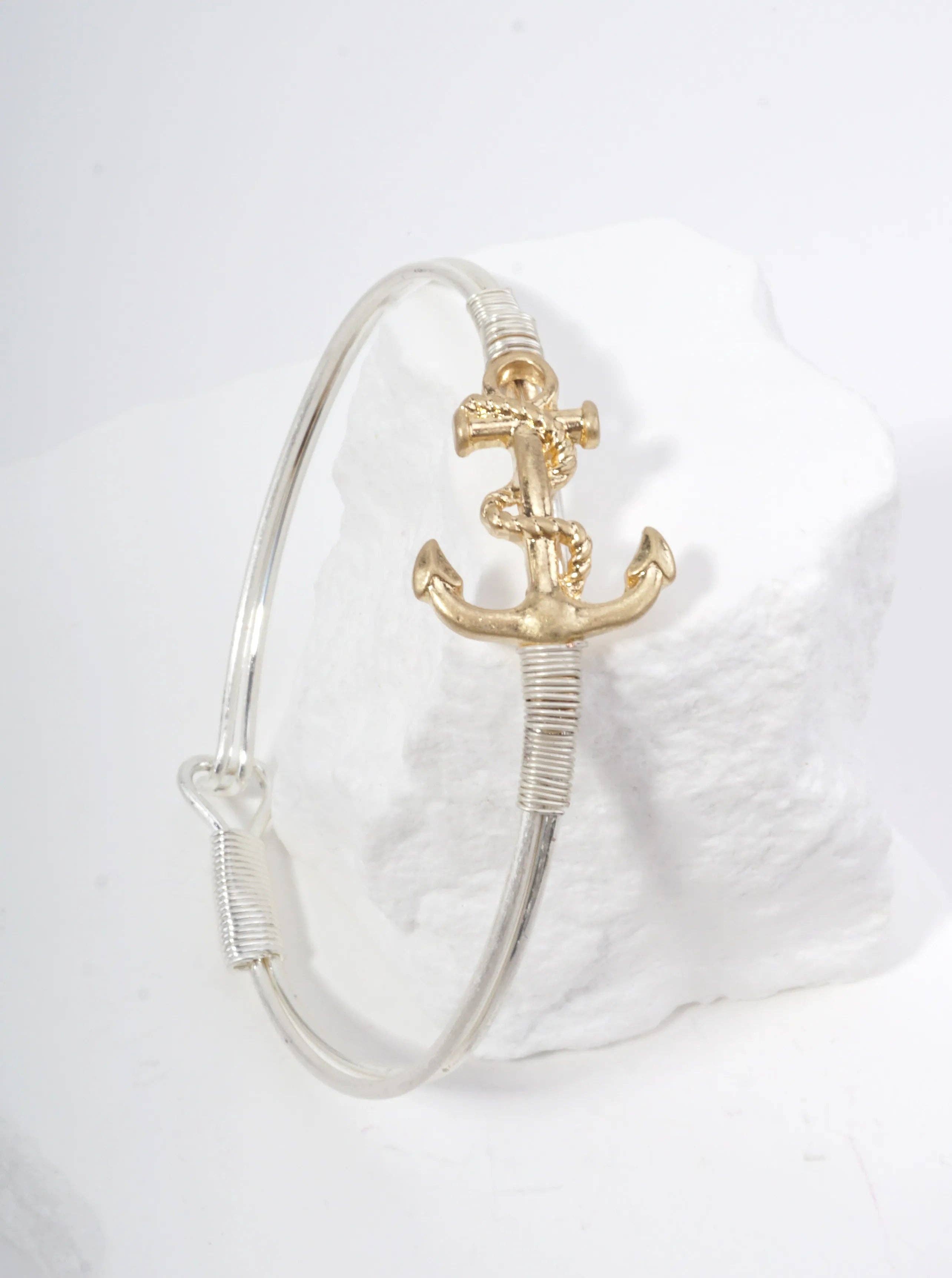 Hammered Anchor Hook Closure Cuff Bracelet