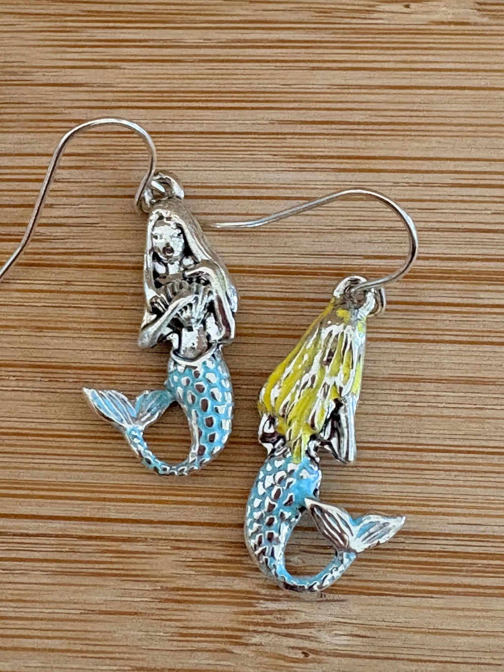 Silver_Turquoise_Yellow 3D Mermaid Metal Earrings