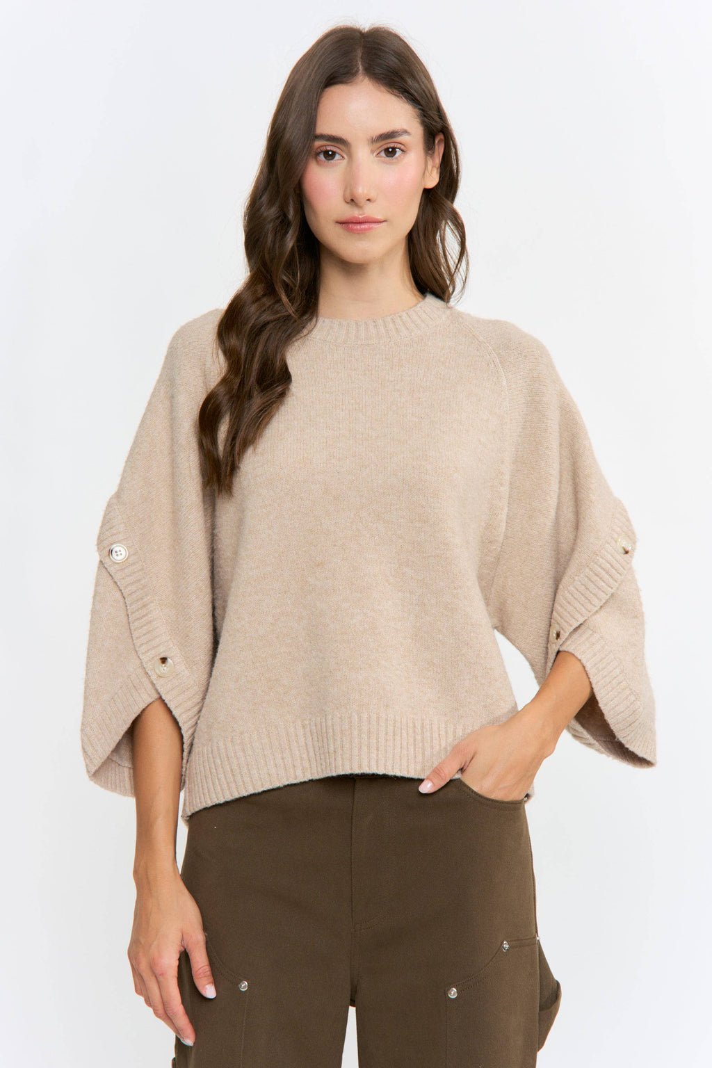 BUTTON SLEEVE KNIT PULLOVER