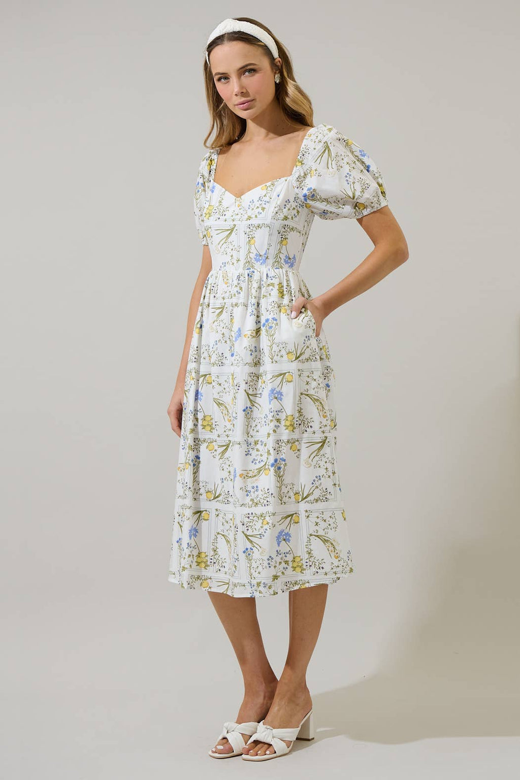 Cecily Floral Alessi Puff Sleeve Midi Dress