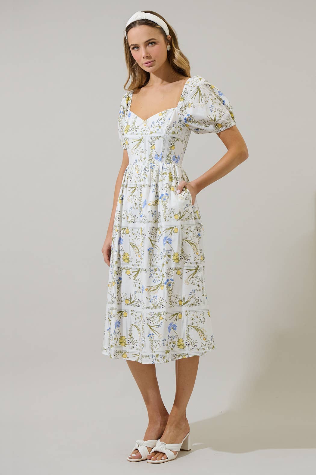 Cecily Floral Alessi Puff Sleeve Midi Dress