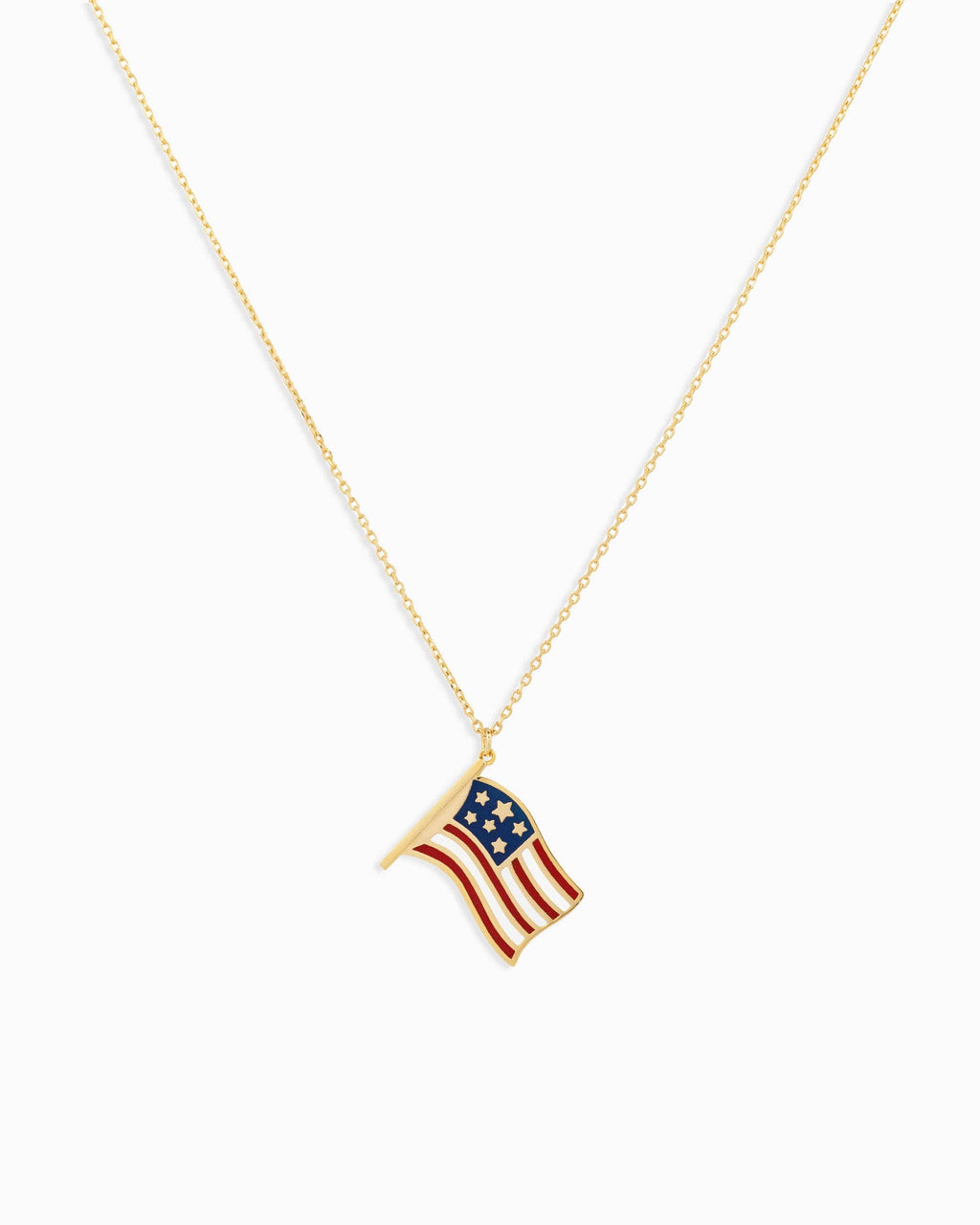Patriotic Wavy American Flag Pendant Necklace