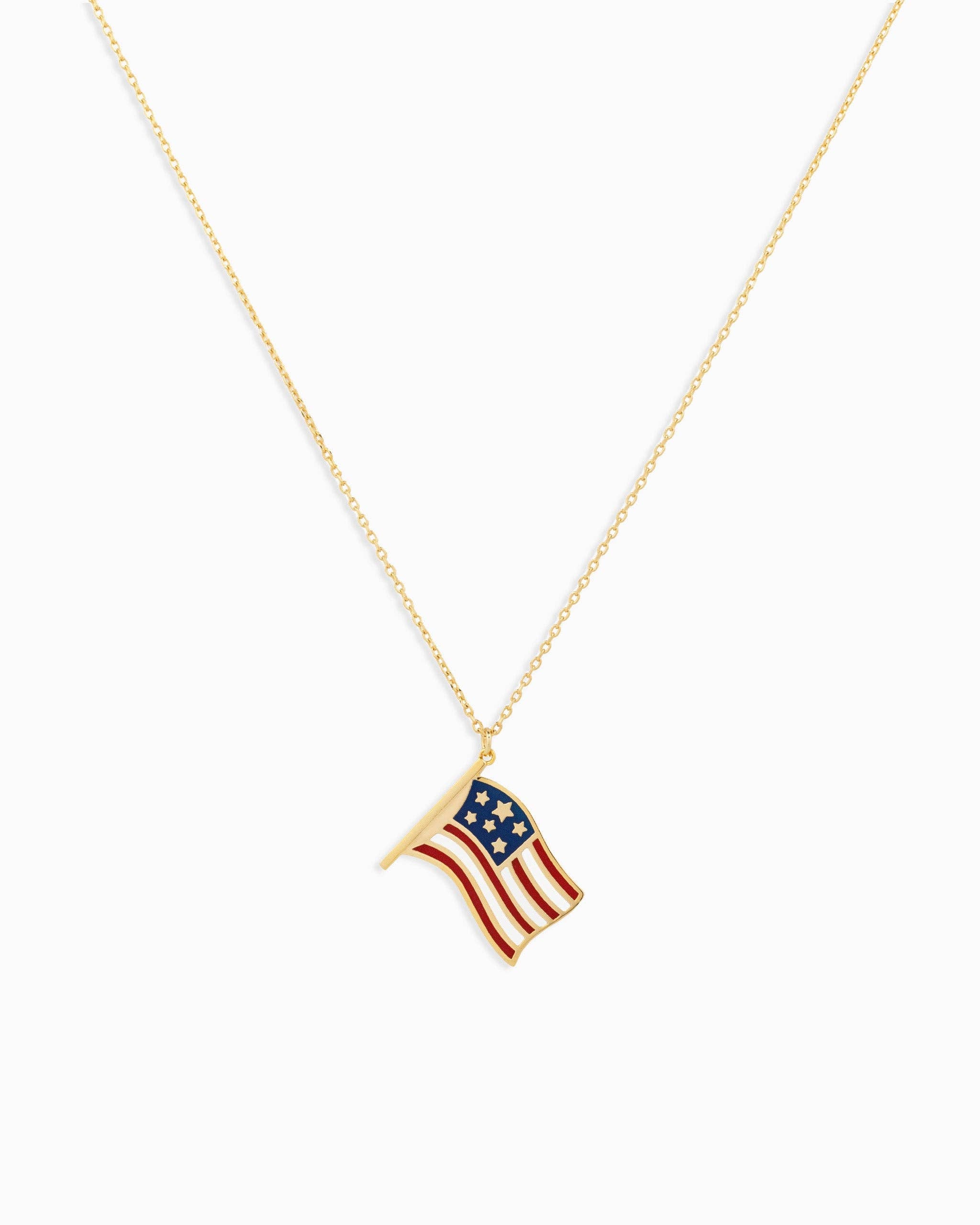 Patriotic Wavy American Flag Pendant Necklace