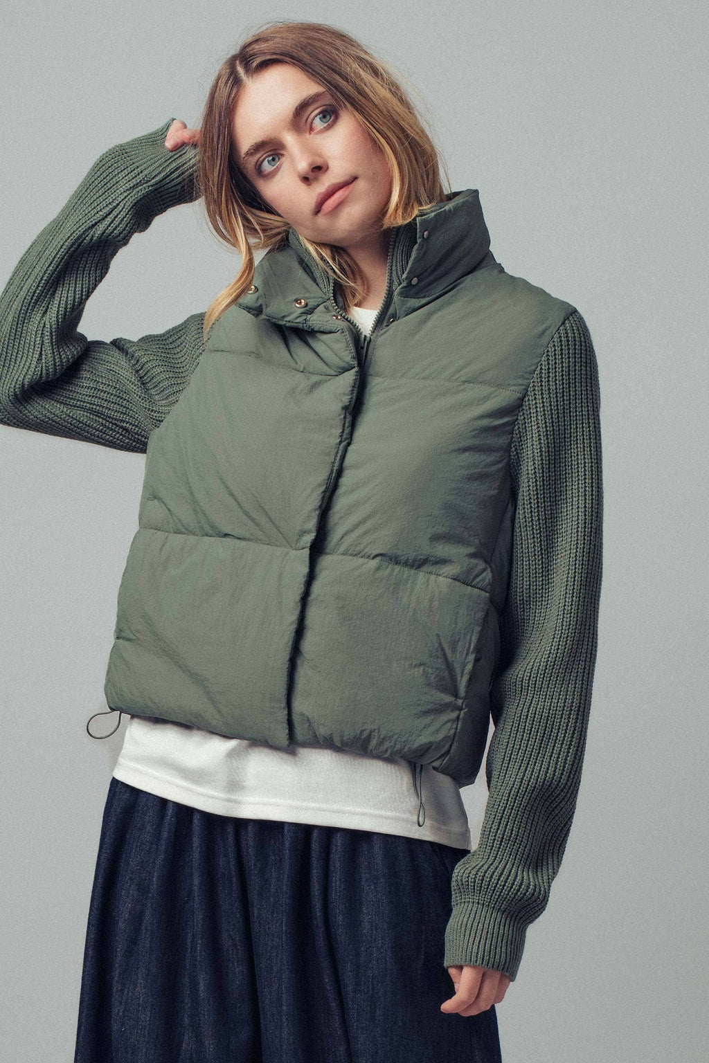 Sweater Knit Sleeves Padded Jacket
