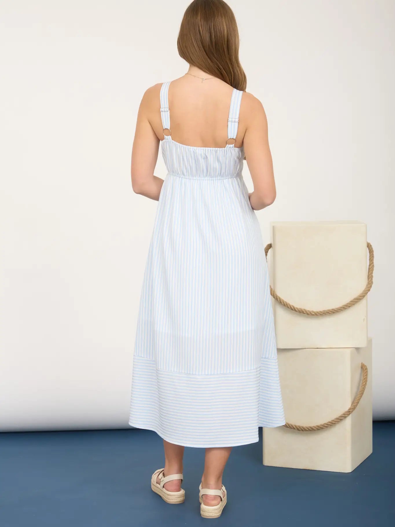 Stripe Sweetheart Button Down Sleeveless Midi Dress
