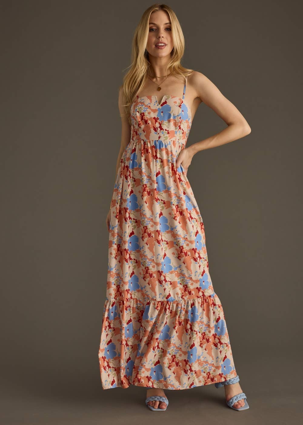 Orange & Blue Floral Maxi Dress