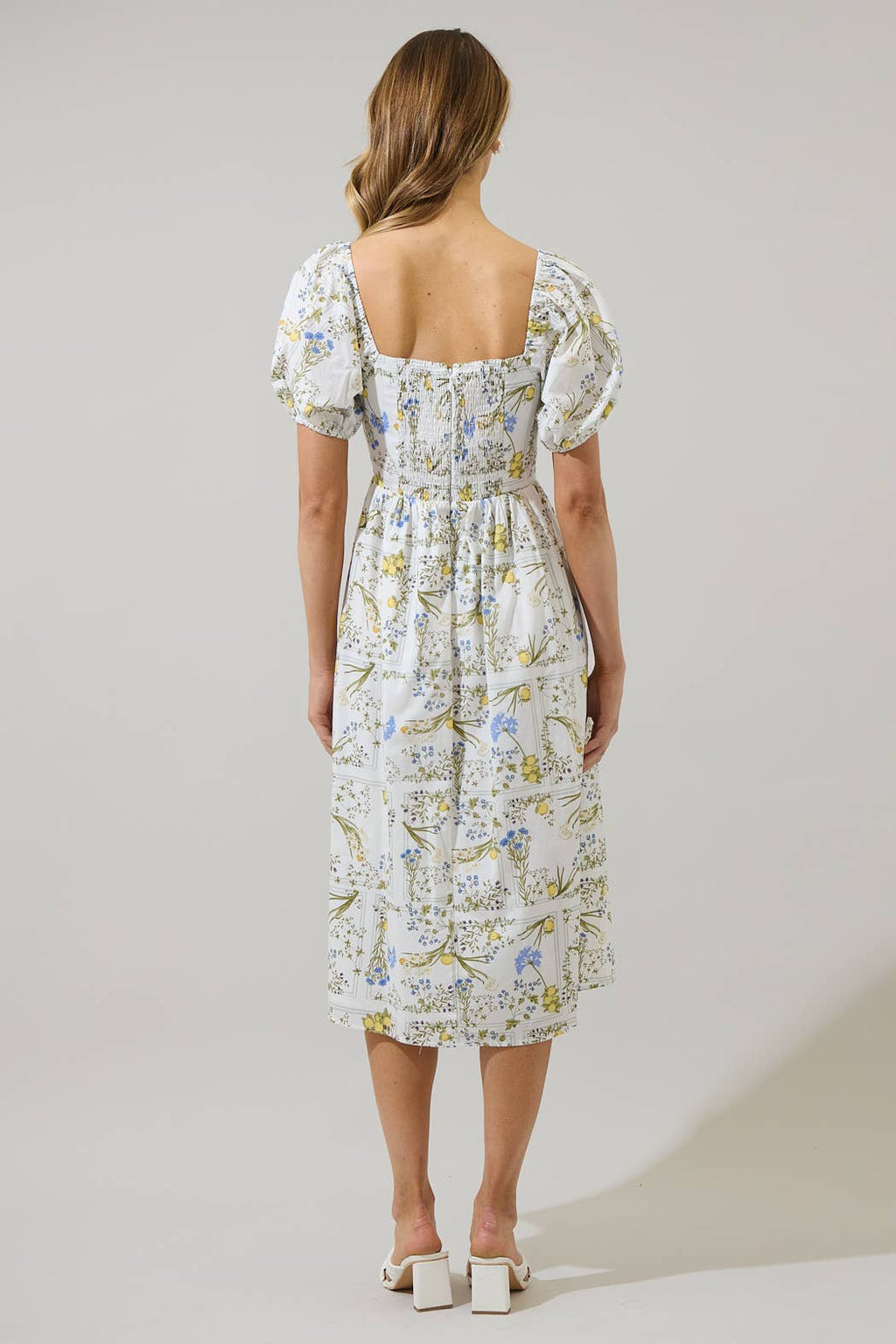 Cecily Floral Alessi Puff Sleeve Midi Dress