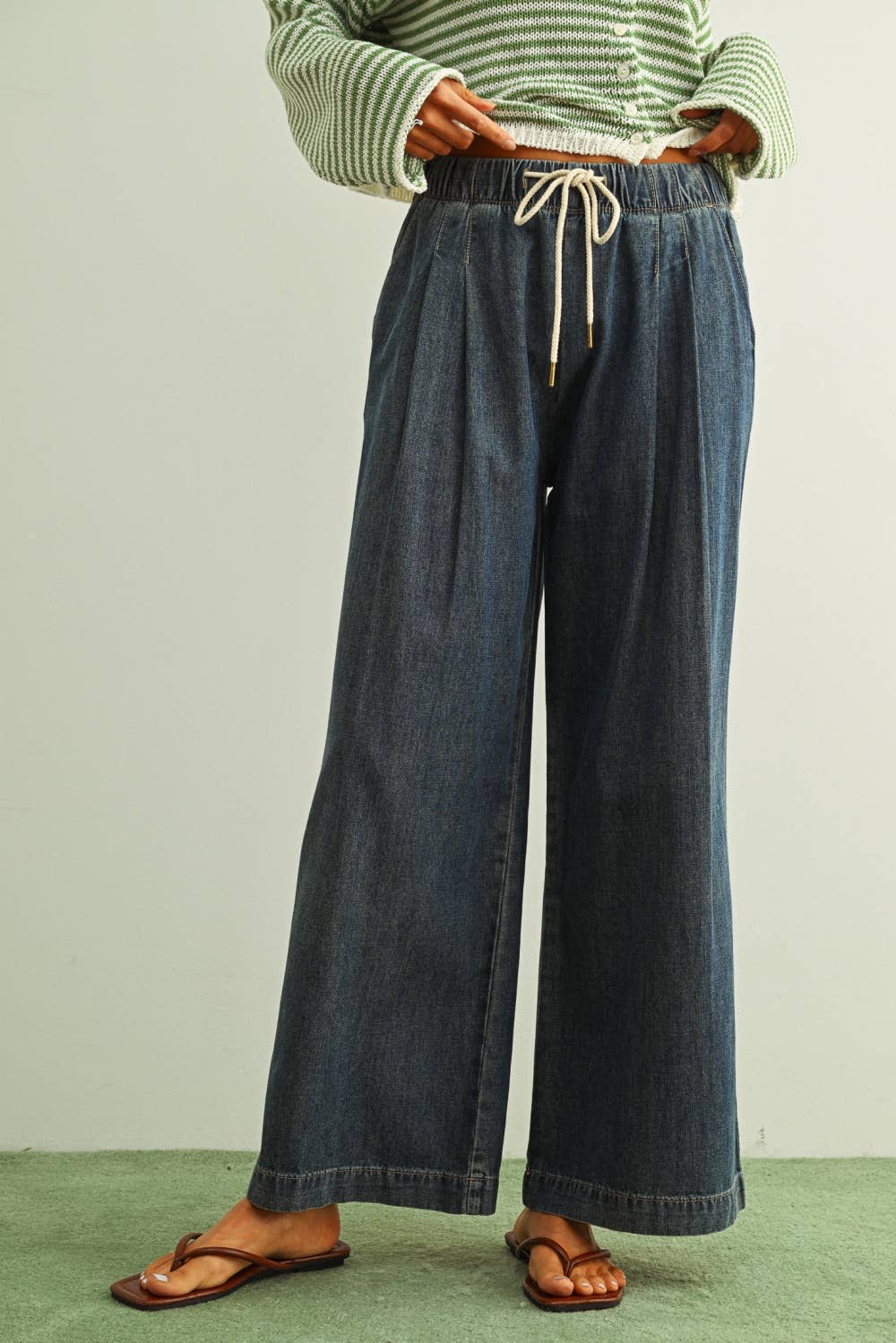 STRAIGHT WIDE LEG WITH ELASTIC BANK WAIST PANTS