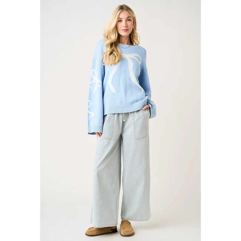 Striped Drawstring Elastic Waist Wide Leg Pants