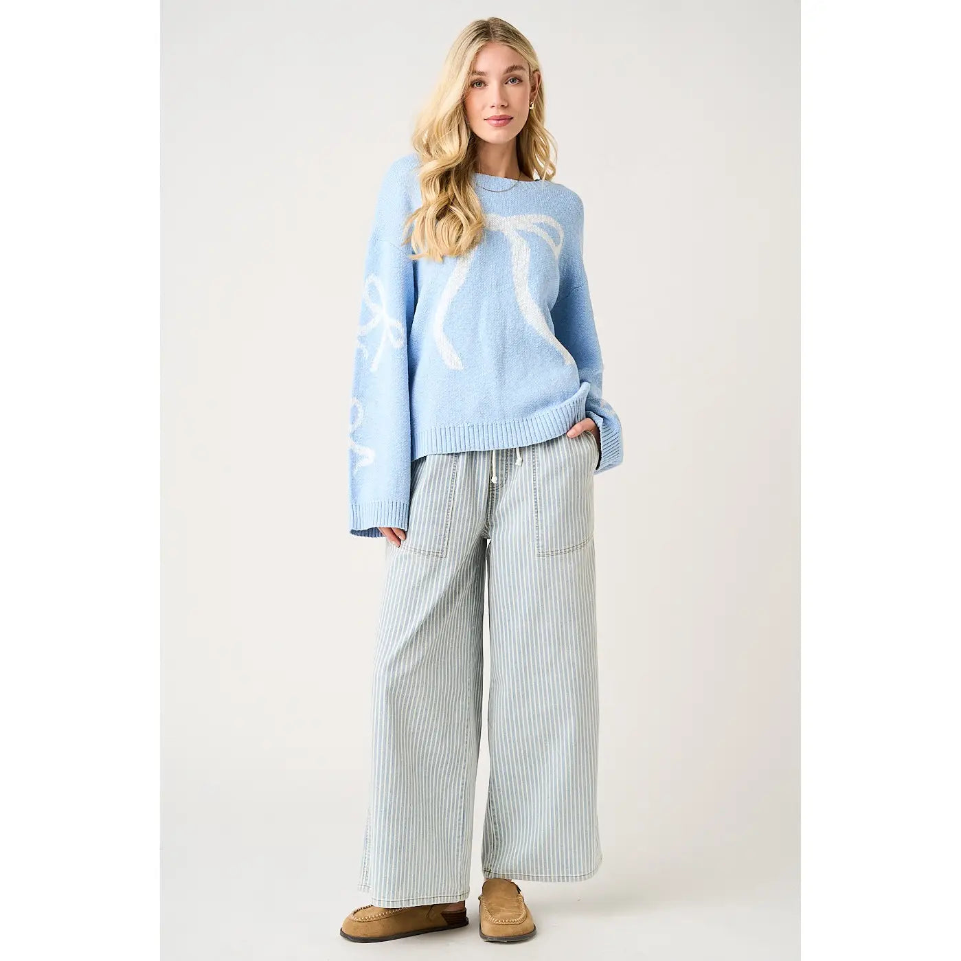 Striped Drawstring Elastic Waist Wide Leg Pants