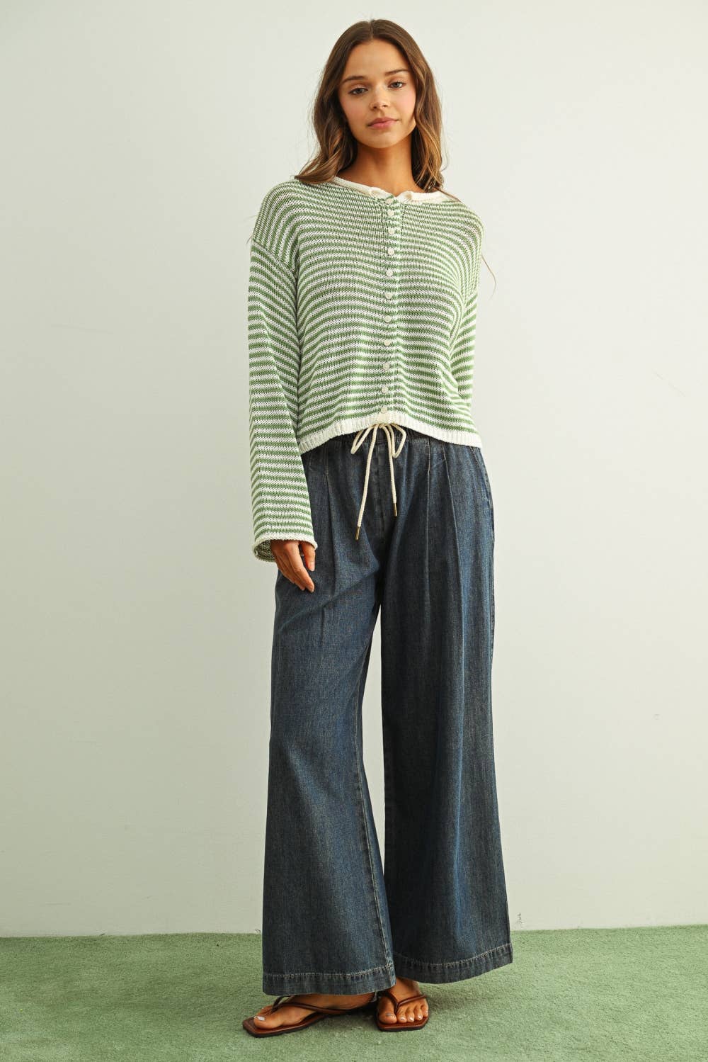STRAIGHT WIDE LEG WITH ELASTIC BANK WAIST PANTS