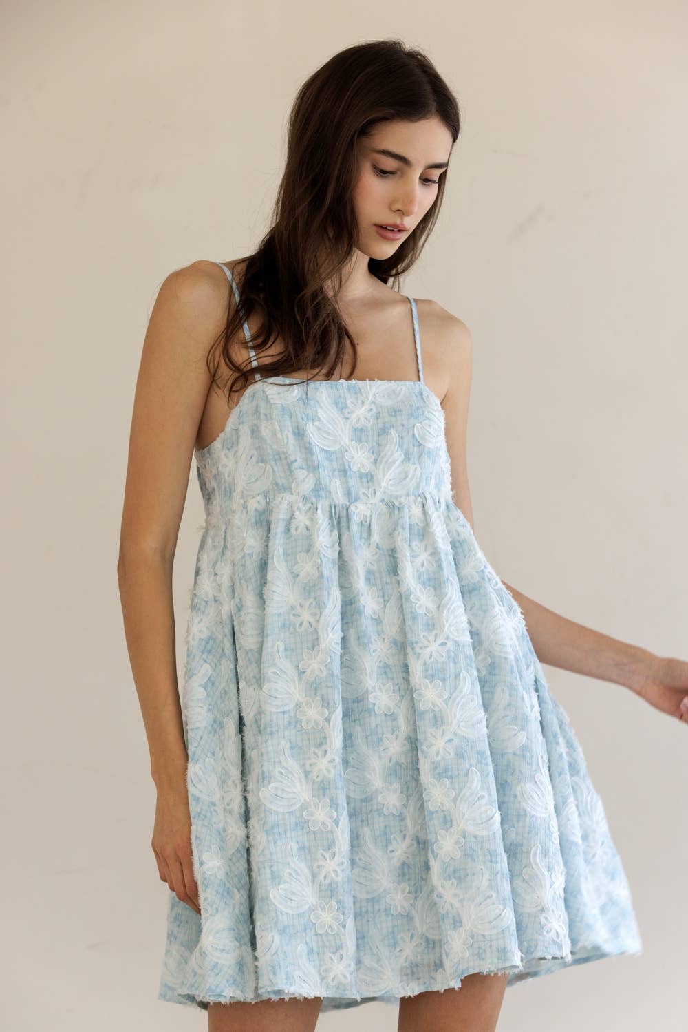 TEXTURED FLORAL PRINT MINI DRESS