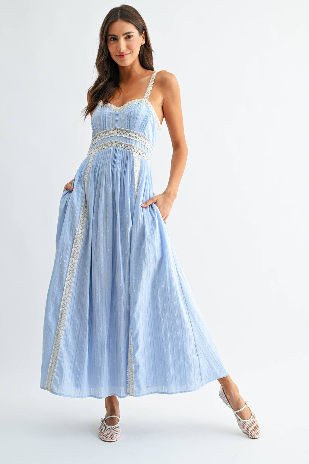 Breezy Blue Lace Trim Maxi Sundress