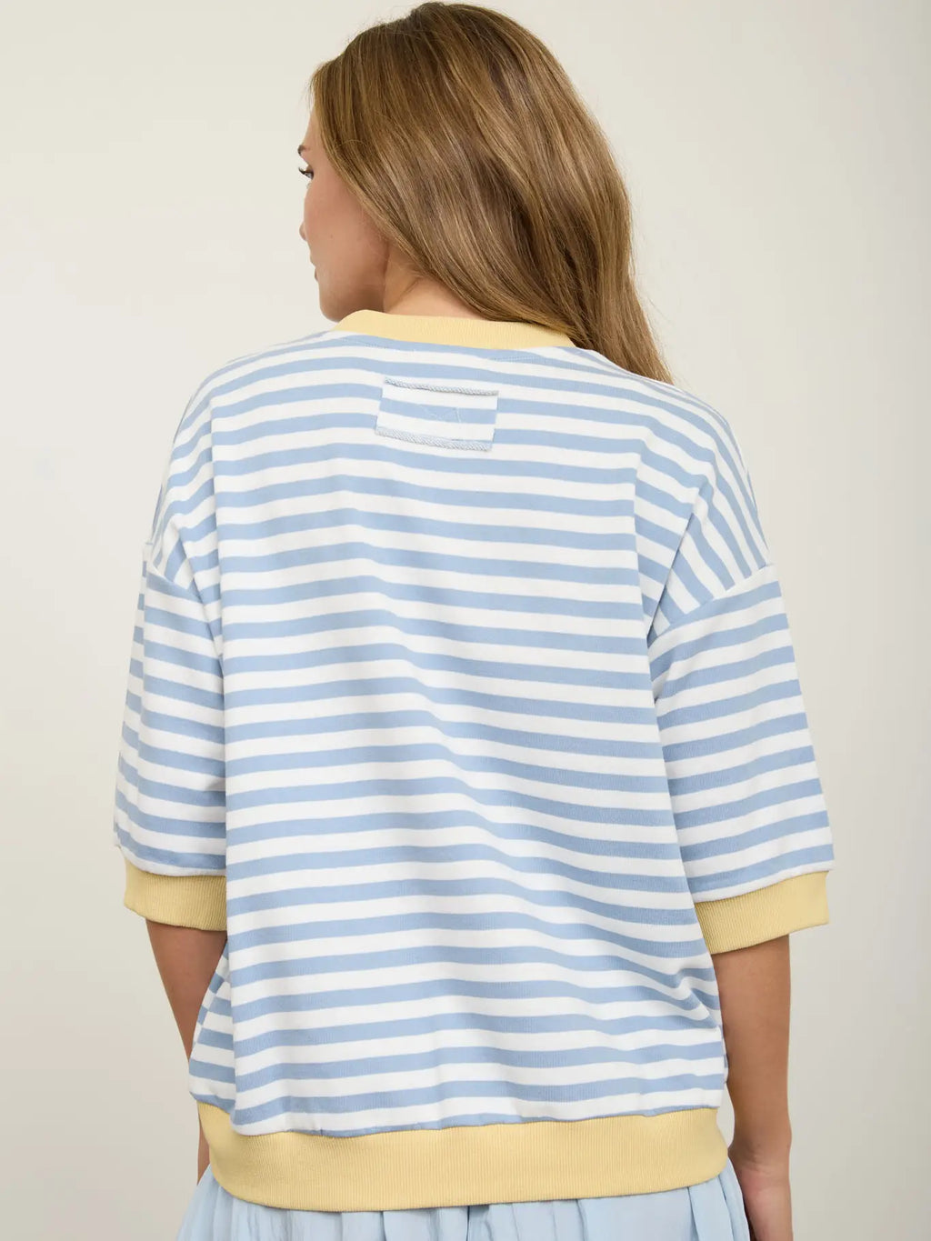 Colorblock Trim Stripe Short Drop Sleeve Knit Top