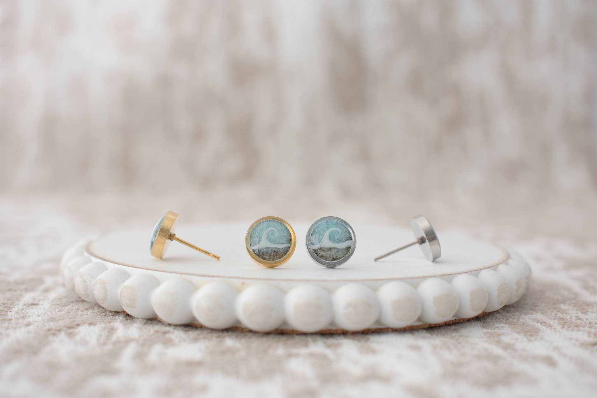 Light Blue Wave Stud | Custom Sand Earring