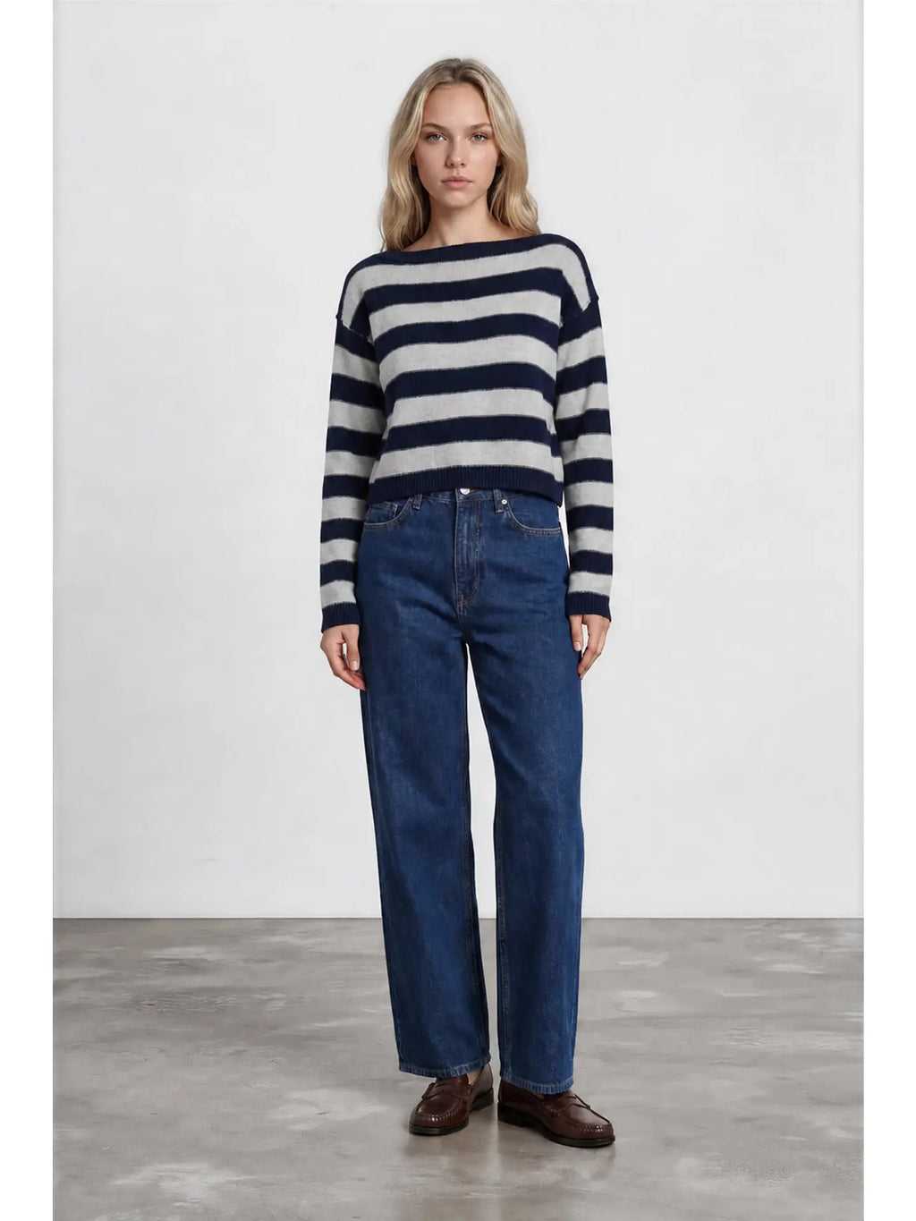 Stripe Exposed Seam Long Sleeve Cropped Sweater