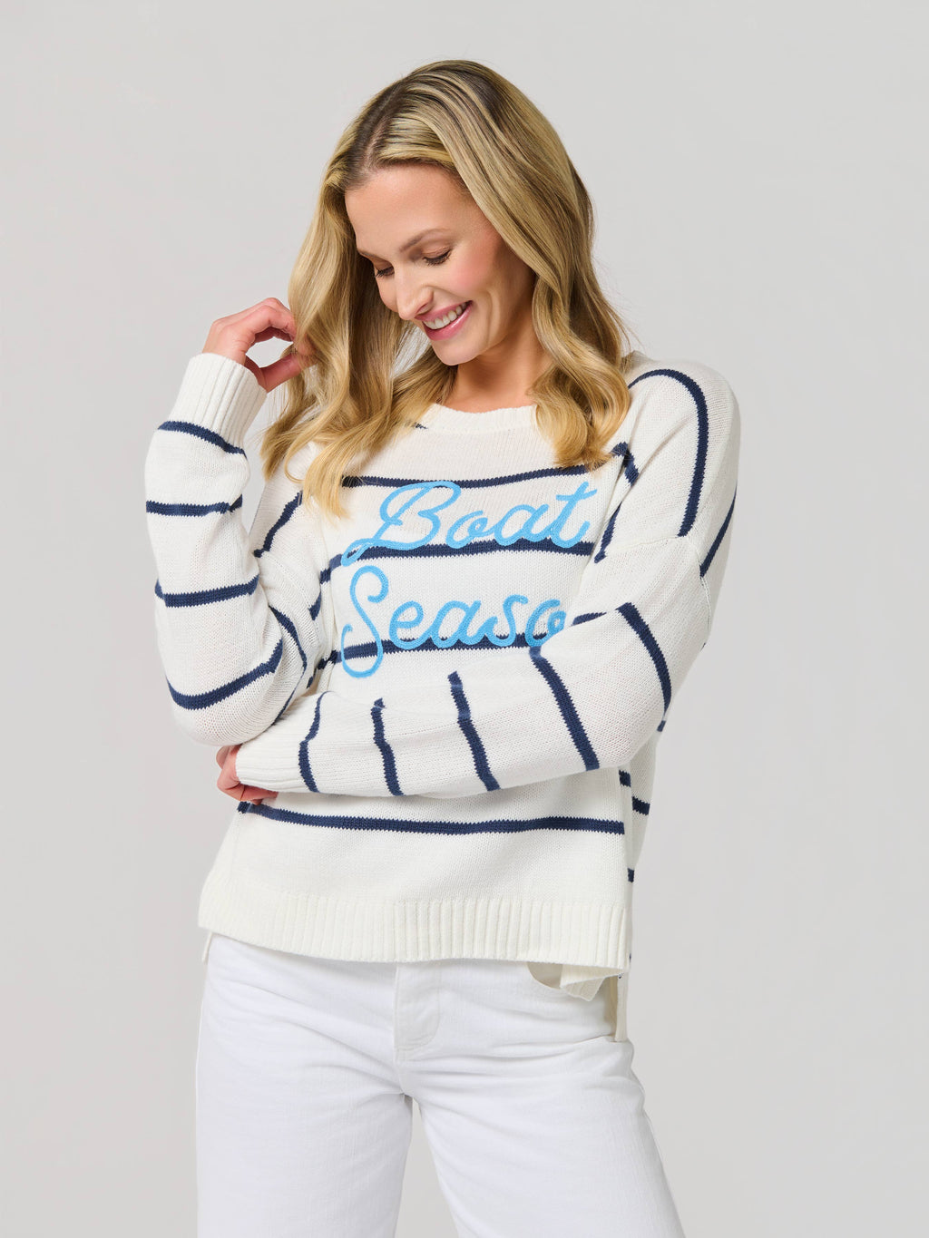 "BOAT SEASON" RELAXED FIT SWEATERS,WHITE
