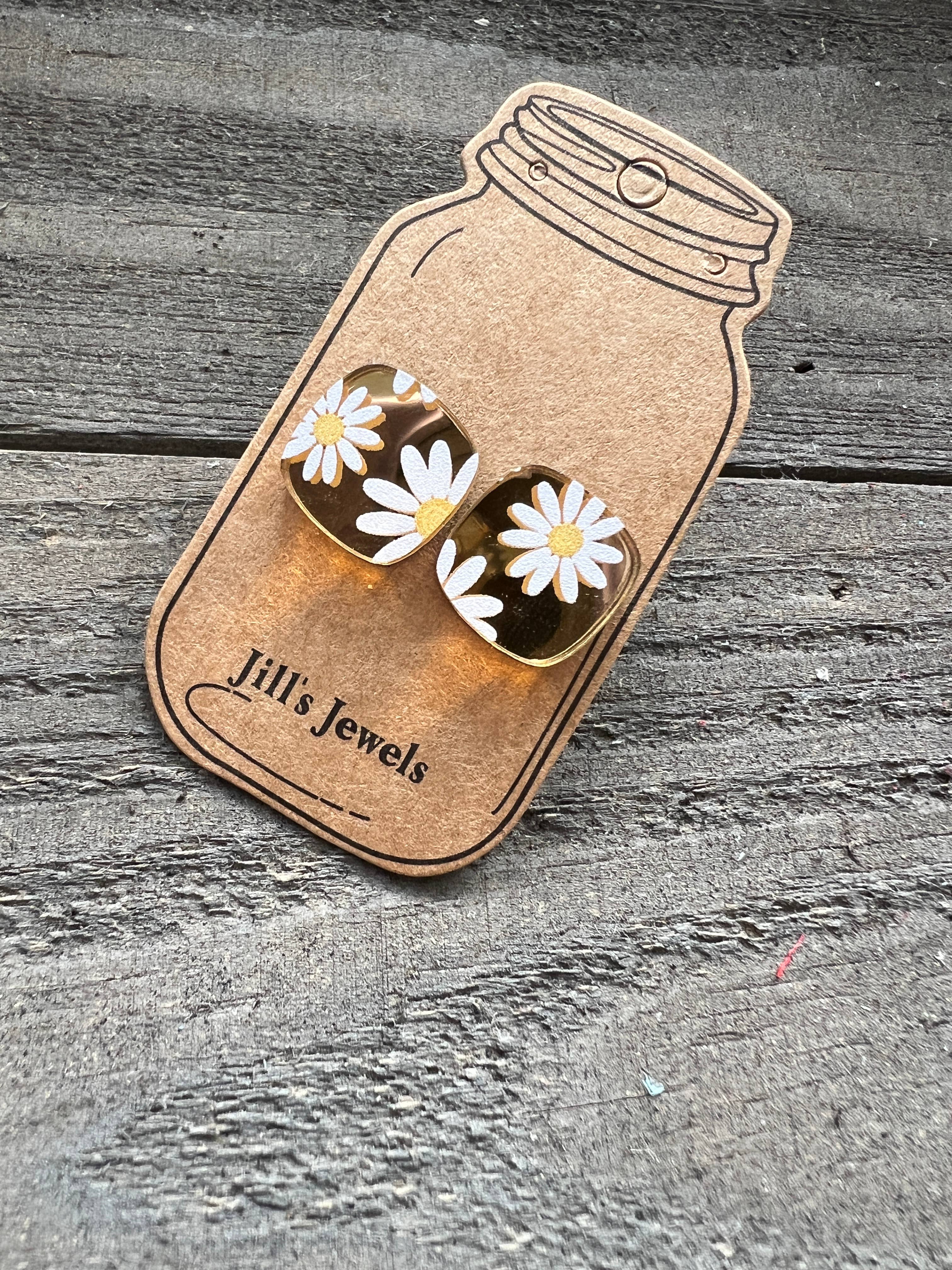 Daisy Gold  Boho Floral Stud Earrings  