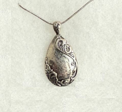 Burnished Silver Filigree Teardrop 16" Necklace