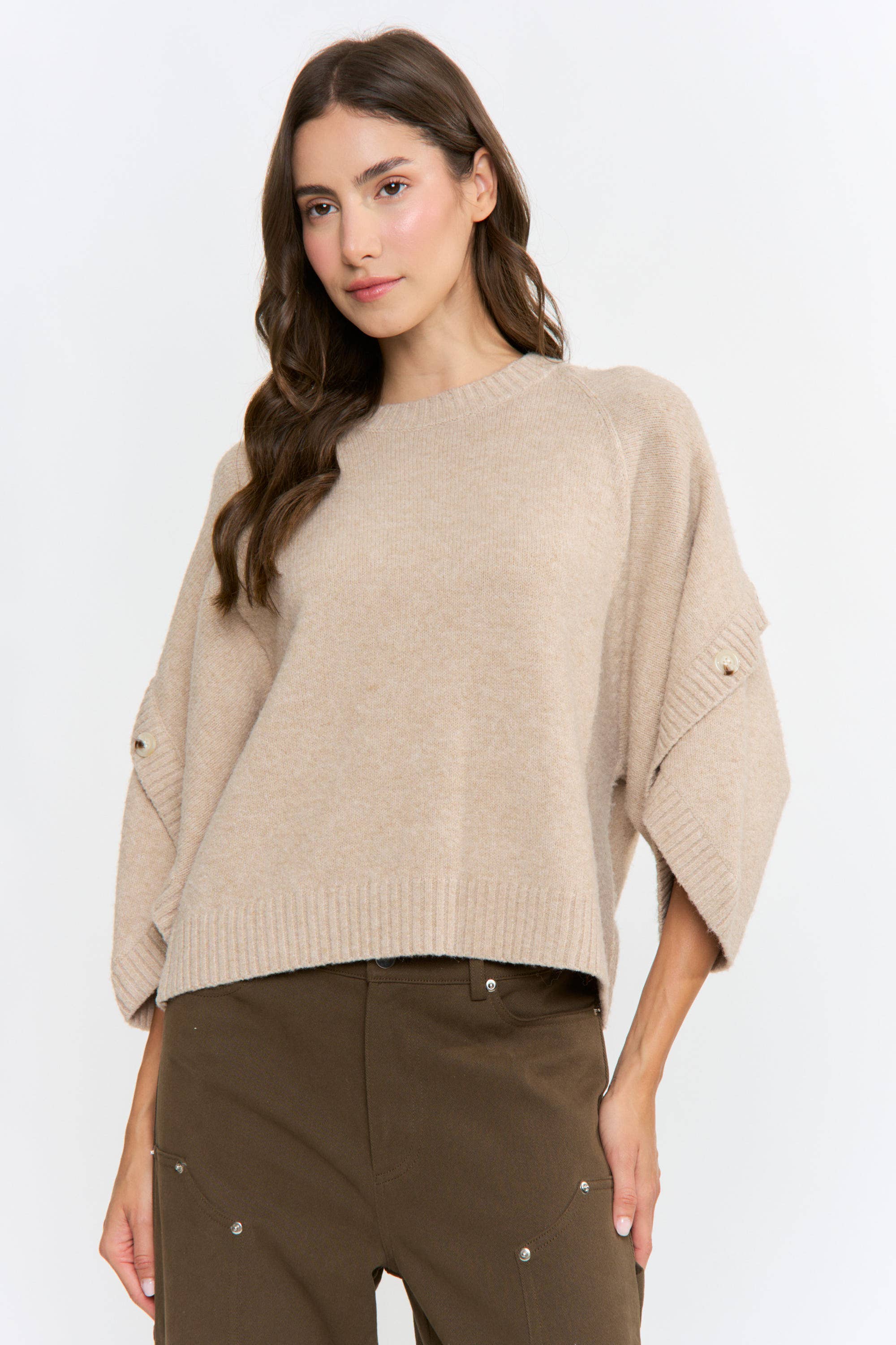 BUTTON SLEEVE KNIT PULLOVER