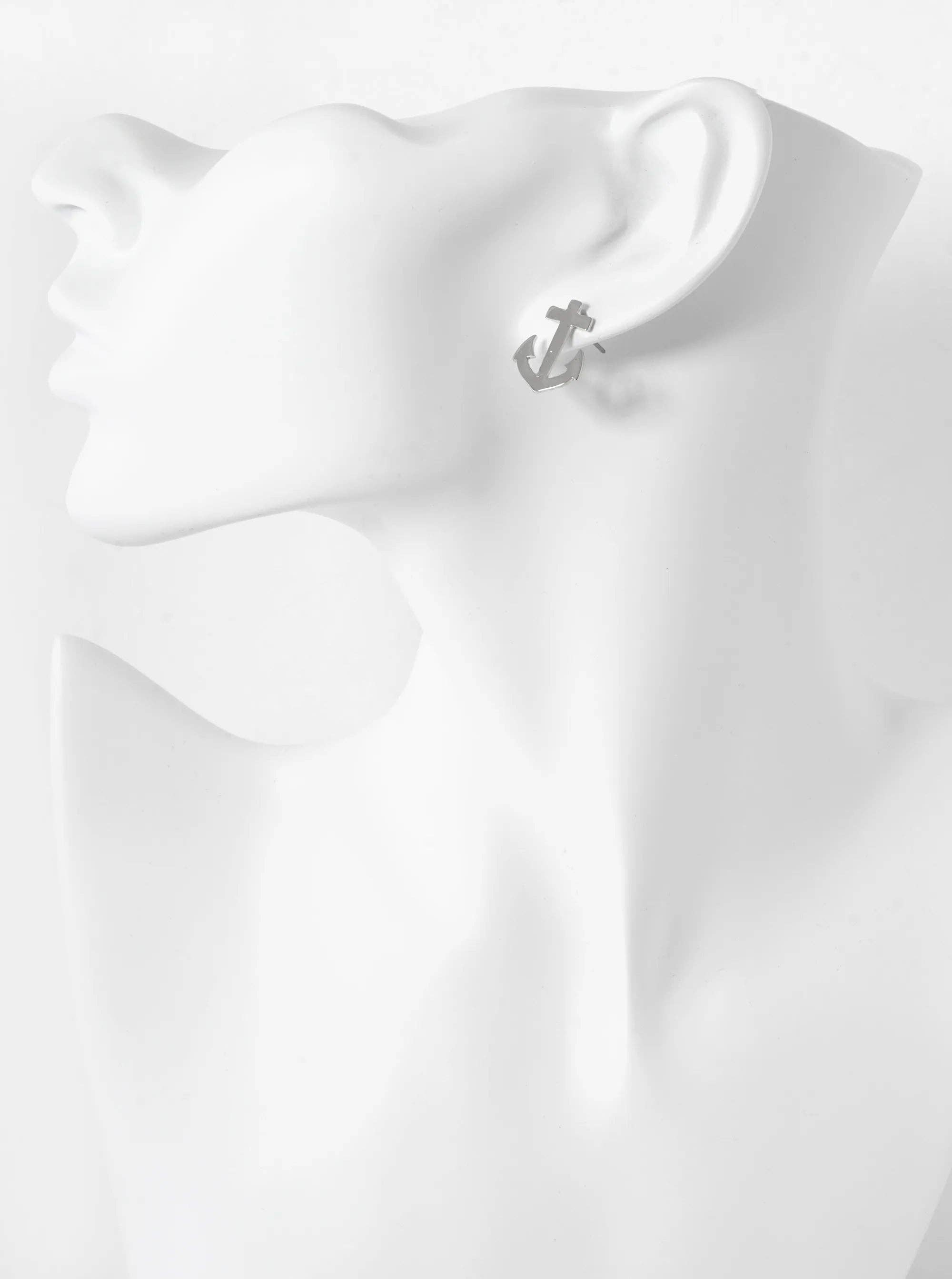 Polished Metal 17mm Anchor Nautical Stud Earrings