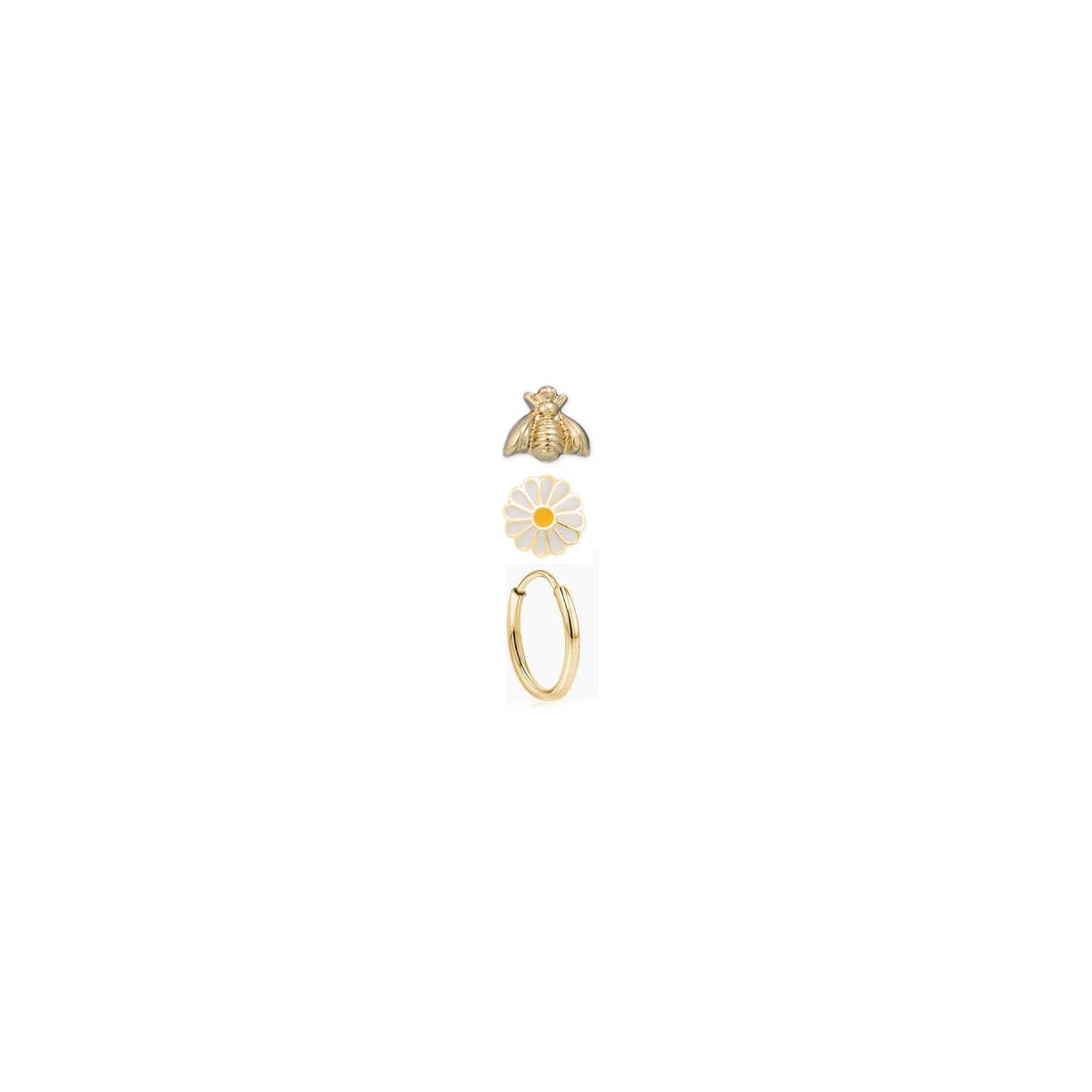 Gold Bee Flower Post Hoop Earrings Set