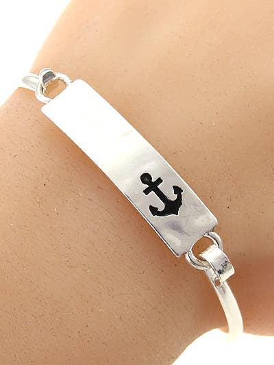 Silver Long Rectangle Anchor Casting Bangle