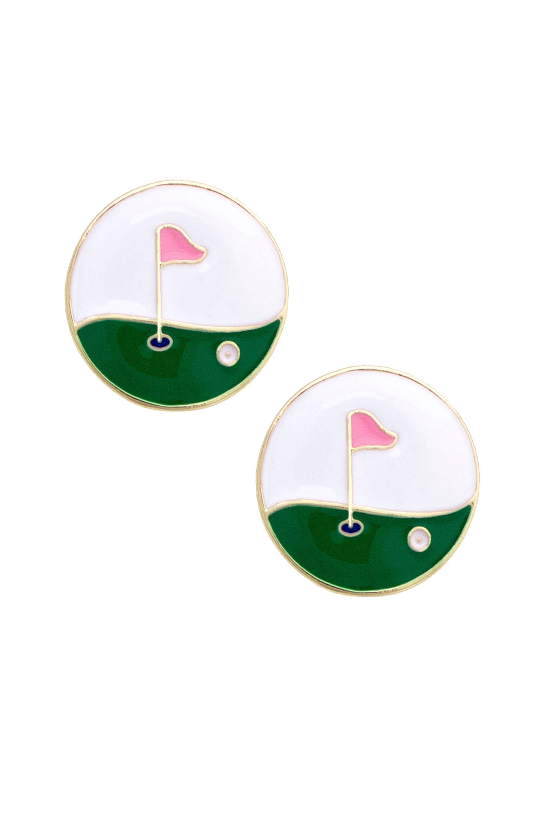 Hole in One Enamel Golf Stud Earrings in Green