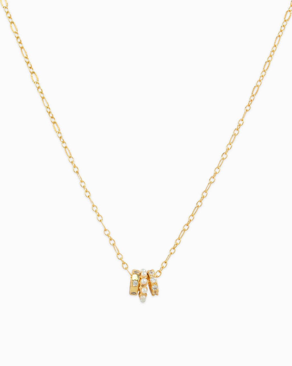 Rondelle CZ & Acrylic Pearl 3Charm Necklace