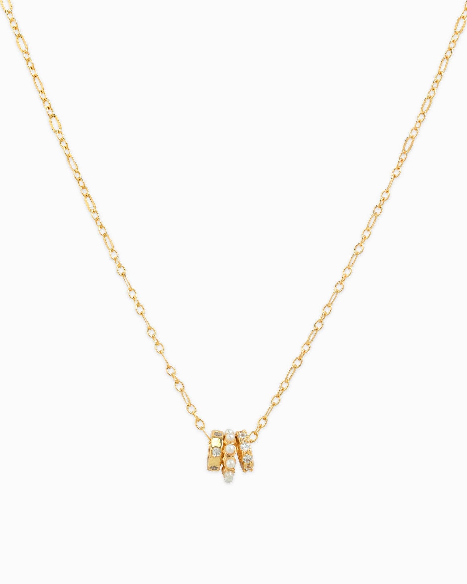 Rondelle CZ & Acrylic Pearl 3Charm Necklace