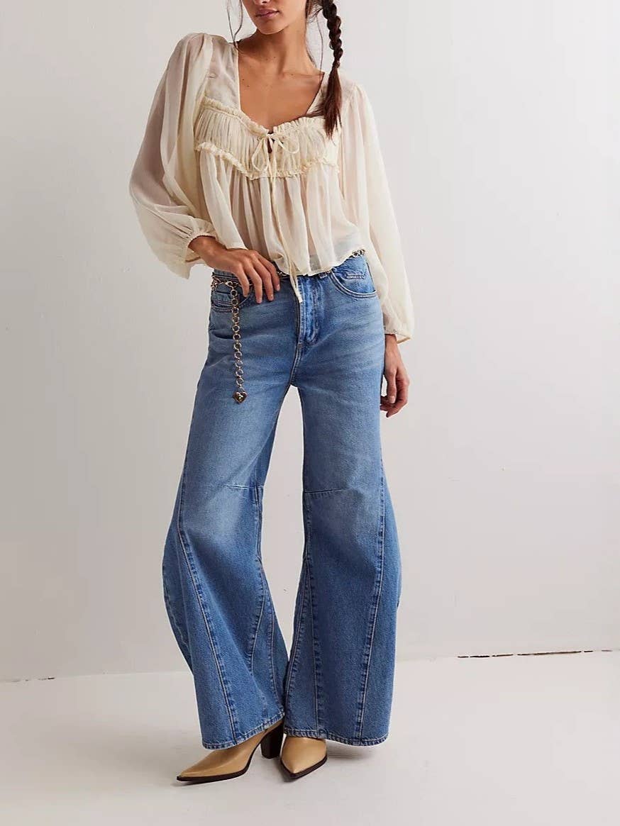 Retro Style Old School Slouchy Flared Puddle Jeans