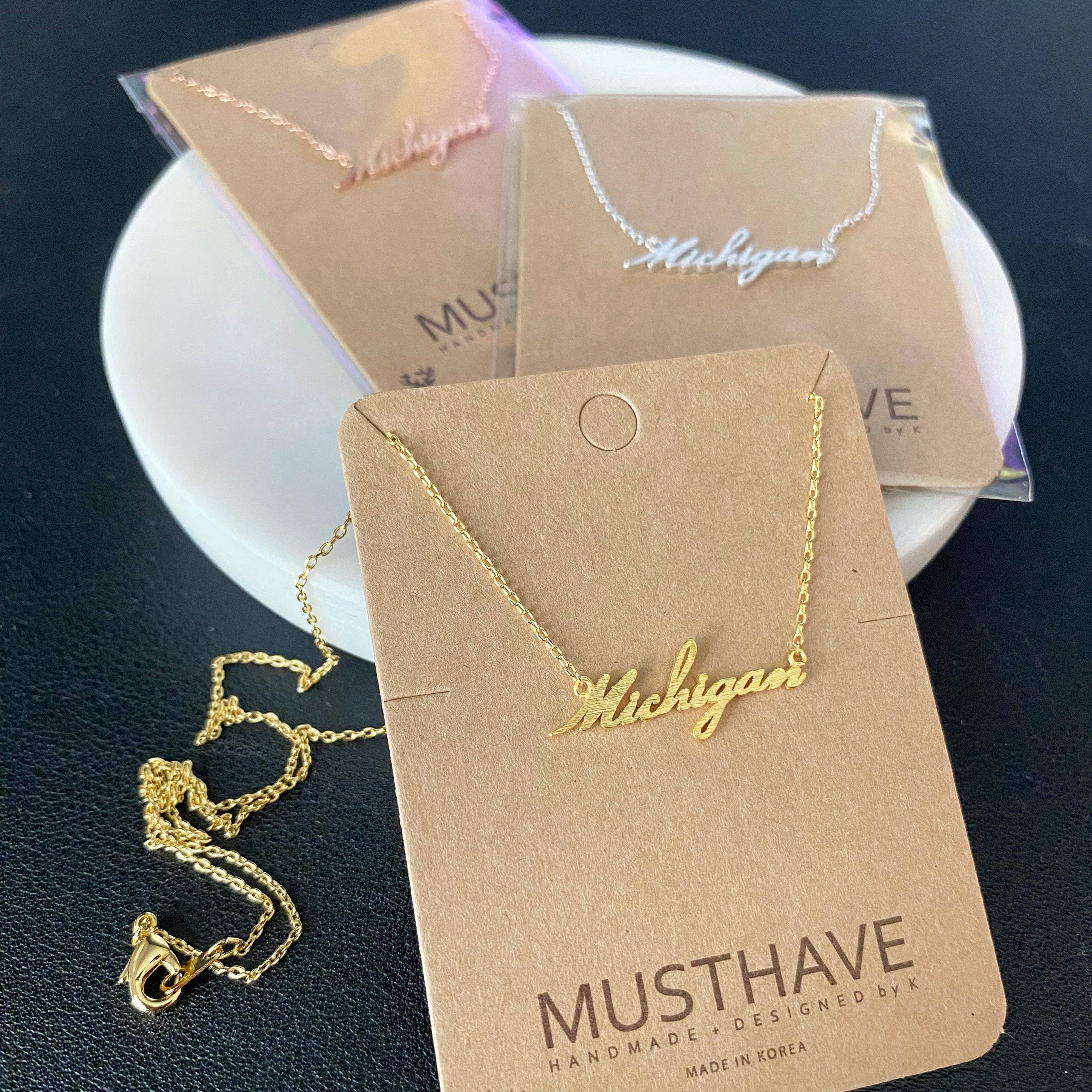 Michigan (script) Necklace