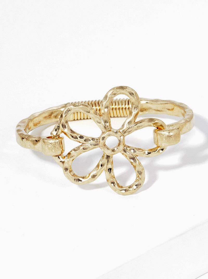 Hammered Metal Flower Hook Bangle Bracelet