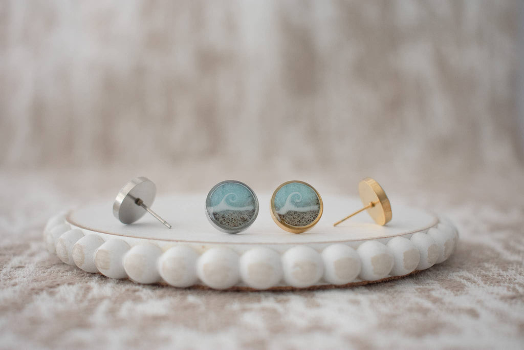 Light Blue Wave Stud | Custom Sand Earring