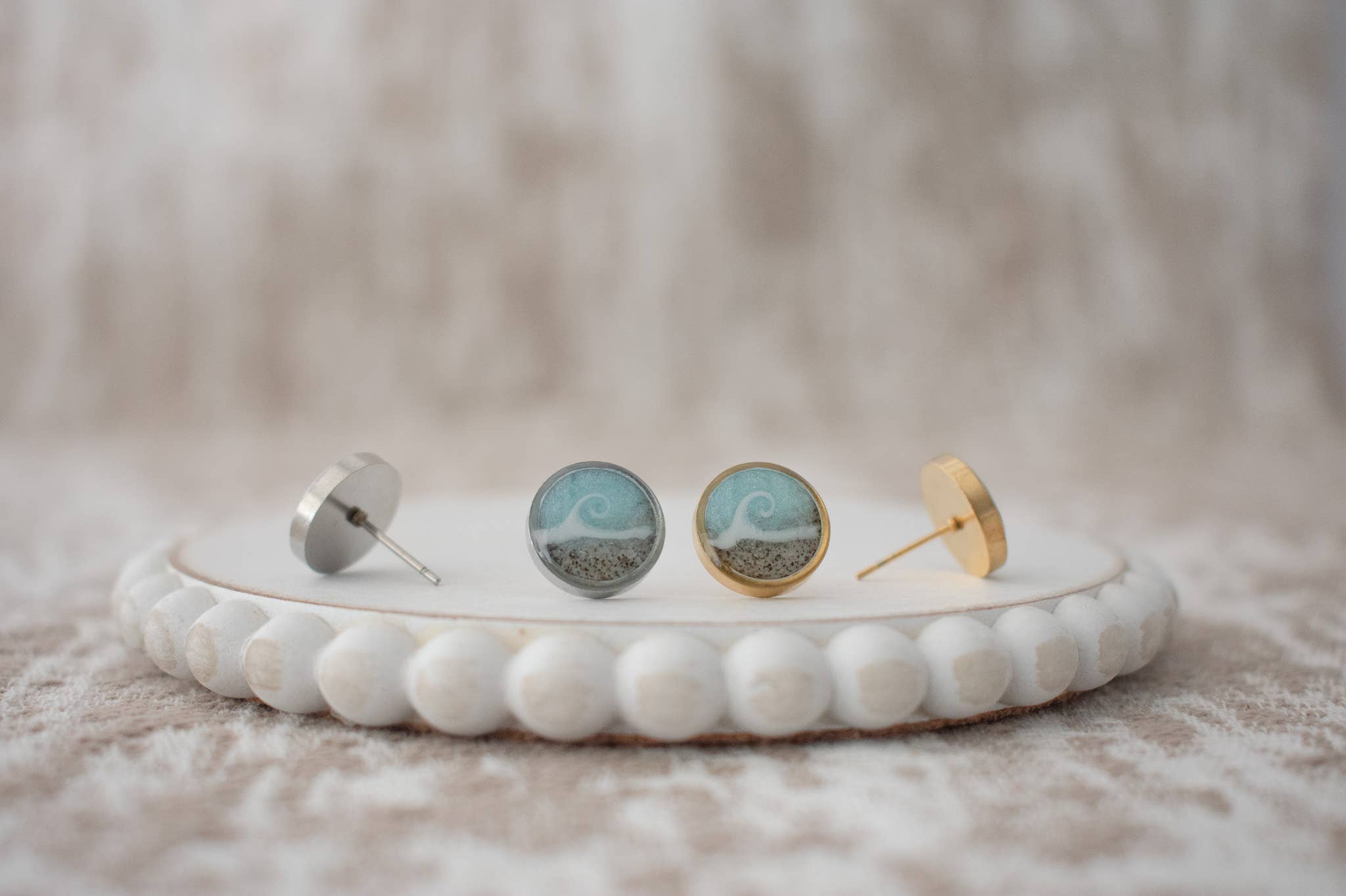 Light Blue Wave Stud | Custom Sand Earring
