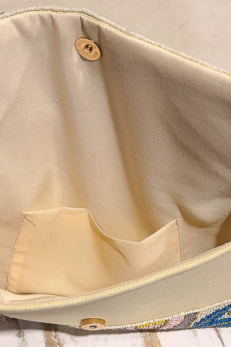 Floral Beaded Chain Strap Ivory Mini Shoulder Bag