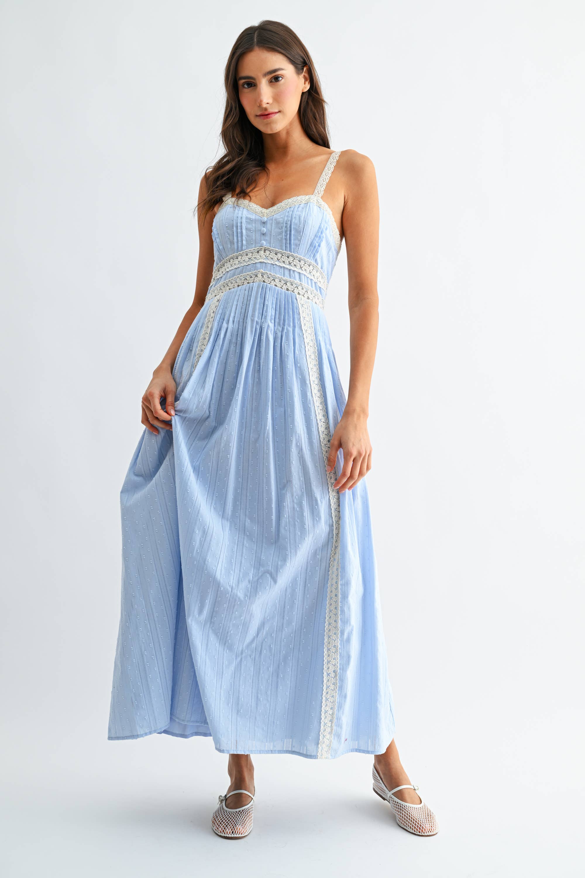 Breezy Blue Lace Trim Maxi Sundress