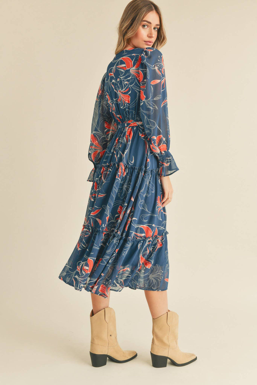 EXCLUSIVE PRINT TIERED BUTTON DOWN MIDI DRESS