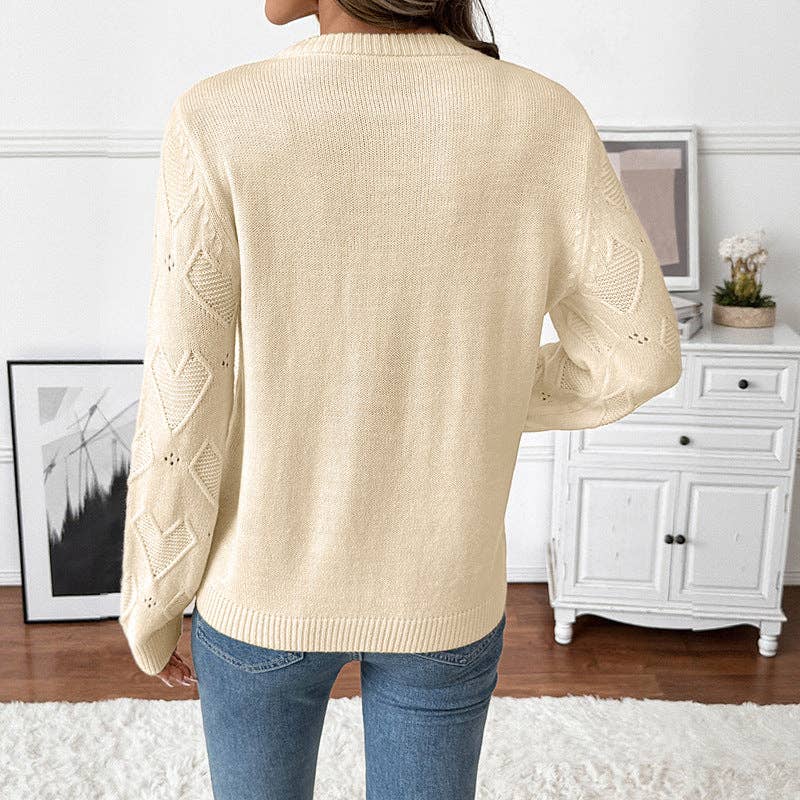 Apricot Round Neck Heart Print Valentine Sweater