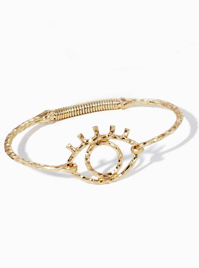 Hammered Metal Evil Eye Spring Hook Bangle Bracelet