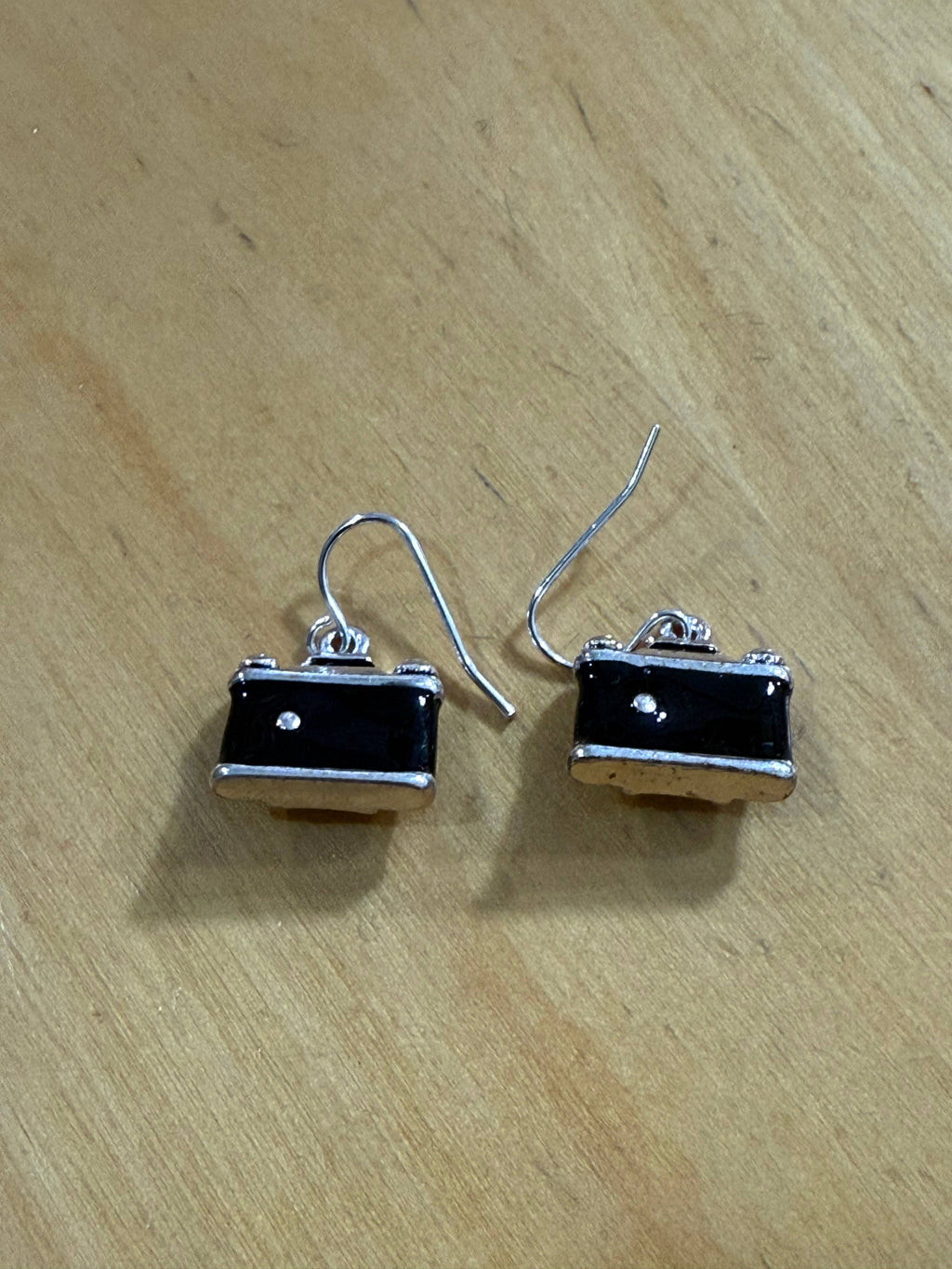 Crystal Lens Black_Silver Film Camera Retro Earrings