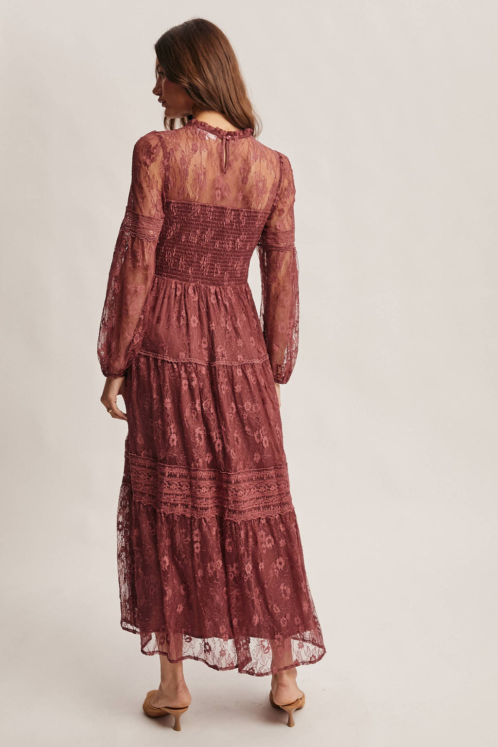 Tiered Long Sleeve Lace Maxi Dress